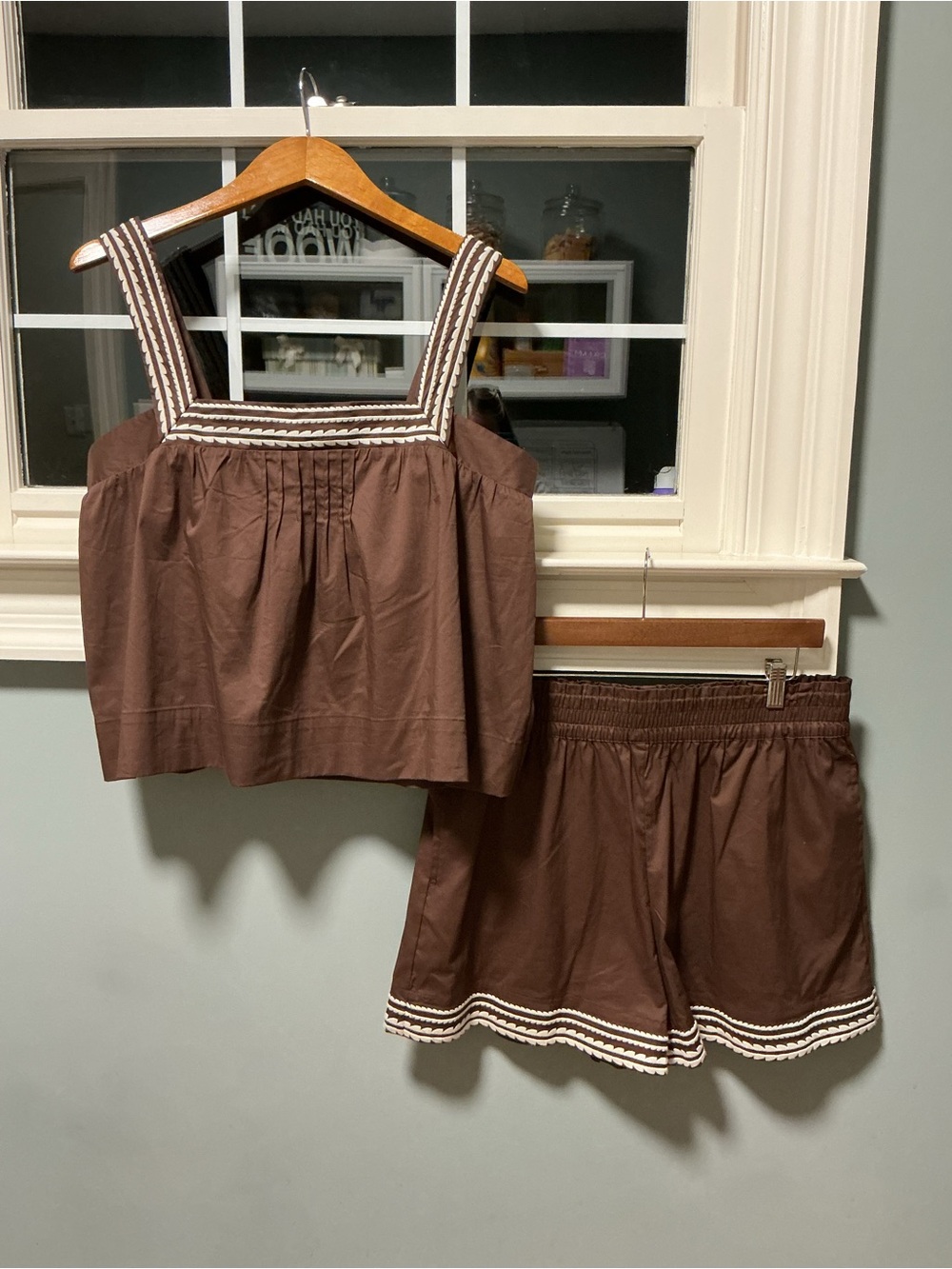 Caroline Constas Brown w/Embroidered Trim 2-Piece Shorts & Tank Set, Large NWT - Picture 3 of 16